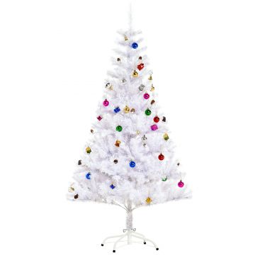 Brad de Craciun 150cm cu 680 Ramuri impodobit, Alb, decoratiune de Craciun de sarbatori HOMCOM | Aosom Romania