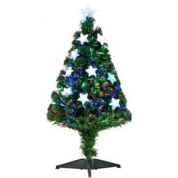Brad de Craciun 90cm cu 90 Ramuri din PVC cu Fibra Optica si 12 becuri LED, Decoratiune de craciun HOMCOM | Aosom RO