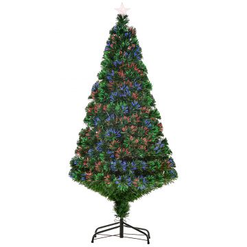 Brad de Craciun Artificial foarte Des cu Fibra Optica inaltime 150cm cu Suport, decoratiune de craciun HOMCOM | Aosom Romania