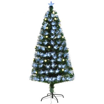Pom de Craciun artificial de 150 cm, 180 ramuri cu lumină LED cu fibra optica, baza pliabila detasabila, verde HOMCOM | Aosom RO