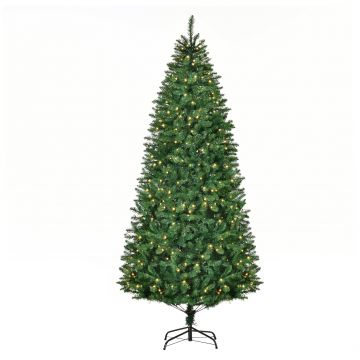 Brad de Craciun Artificial 225 cm cu 450 de Lumini LED 1146 Ramuri, Baza din Metal Pliabil, Φ106x225cm, Verde HOMCOM | Aosom Romania