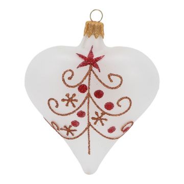 Set 3 globulețe albe de Crăciun din sticlă în formă de inimă Ego Decor