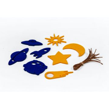 Set 8 decorațiuni de Crăciun din pâslă galbenă și albastră Spira Medium