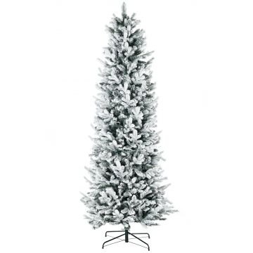 HOMCOM Pom de Craciun Artificial Inalt de 225cm,Decor de Sarbatori cu 988 Ramuri Inzapezite, Deschidere Automata, Baza de Otel, Verde