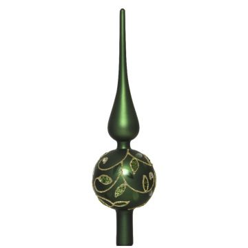 Varf pentru brad Leaves, Decoris, 8x31 cm, sticla, verde