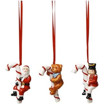 Set 3 globuri, Villeroy & Boch, Nostalgic Ornaments Candy Cane, 13 x 7 cm, portelan premium, pictat manual