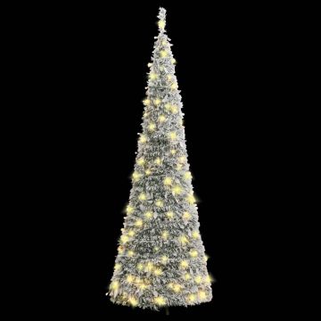 Brad de Crăciun artificial pop-up cu zăpadă, 100 LED-uri 150 cm