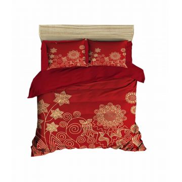 Lenjerie de pat dubla Xmas-464 Pearl Home, 3 piese, amestec bumbac, multicolor