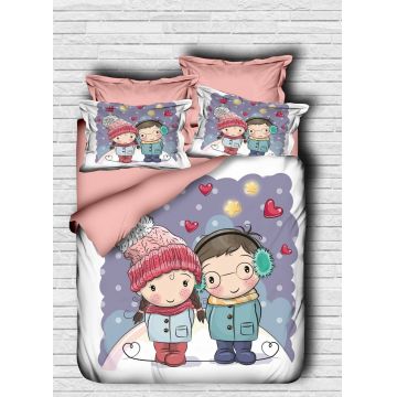 Lenjerie de pat pentru o persoana Girl a Boy-110, Pearl Home, 4 piese, bumbac amestecat, multicolor