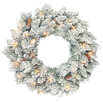 Ghirlandă de Crăciun HOMCOM de 60 cm cu 35 de Lumini LED Albe și Conuri, Coroană de Crăciun cu Timer, Decorație de Crăciun pentru Ușă și Fereastră, Verde | Aosom Romania