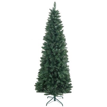 HOMCOM Brad Artificial de Crăciun cu 687 Ramuri, Brad de Crăciun Înalt și Îngust cu Bază Pliabilă, Ø75x210 cm, Verde | Aosom Romania