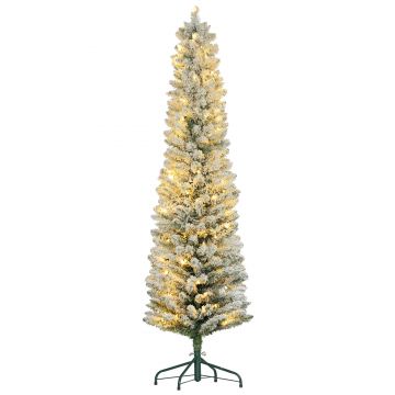 HOMCOM Brad de Crăciun Înzăpezit cu 329 de Crengi și Lumini LED Albe, Brad Artificial din Plastic, Ø52x180 cm, Verde | Aosom Romania