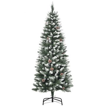 HOMCOM Brad de Crăciun Înzăpezit cu 464 crengi și 28 conuri, Brad Artificial cu Bază Detașabilă, Ø69x150 cm, Verde | Aosom Romania