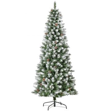 HOMCOM Brad de Crăciun Înzăpezit cu 630 Ramuri și 37 Conuri, Brad Artificial cu Bază Detașabilă, Ø75x180 cm, Verde | Aosom Romania