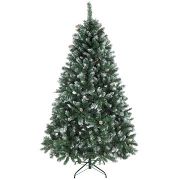 HOMCOM Brad de Crăciun Înzăpezit Înalt 180 cm cu 910 Ramuri, Brad Artificial de Interior cu Conuri Decorative, Bază Metalică Pliabilă, Verde | Aosom Romania