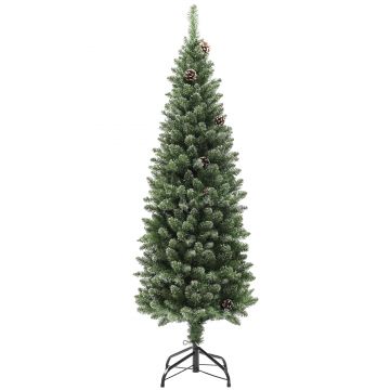 HOMCOM Brad de Crăciun Înzăpezit Înalt cu 395 Crengi, Brad Artificial de Crăciun cu Conuri și Bază, Ø54 x 150 cm, Verde | Aosom Romania