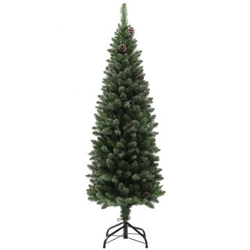 HOMCOM Brad de Crăciun Înzăpezit Înalt cu 395 Crengi, Brad Artificial de Crăciun cu Conuri și Bază, Ø54 x 150 cm, Verde | Aosom Romania