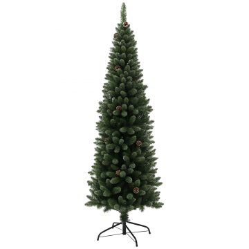 HOMCOM Brad de Crăciun Înzăpezit Înalt cu 618 Crengi, Brad Artificial de Crăciun cu Conuri și Bază, Ø70x180 cm, Verde | Aosom Romania