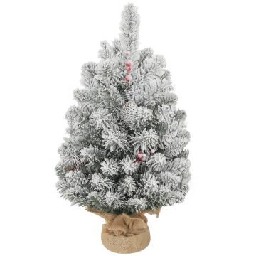 HOMCOM Brad de Crăciun Mic Înalt de 61 cm cu 72 de Ramuri Înzăpezite, Conuri și Boabe Roșii, Verde | Aosom Romania
