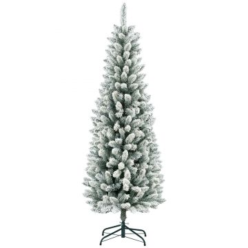 HOMCOM Pom de Crăciun Artificial Acoperit cu Zăpadă, Pom de Crăciun Îngust cu Bază Pliabilă, Ø65x180 cm, Verde | Aosom Romania