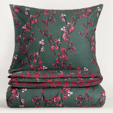 Lenjerie de pat dubla Hollyberry, Homla, 3 piese, 160x200 cm, bumbac, verde/rosu