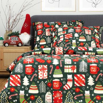 Lenjerie de pat dubla Sente, Homla, 3 piese, 160x200 cm, bumbac, multicolor