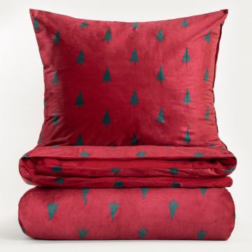 Lenjerie de pat King Size, Festa, Homla, 3 piese, 200x220 cm, poliester, rosu/verde