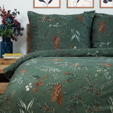 Lenjerie de pat King Size, Foret, Homla, 3 piese, 200x220 cm, microfibra din poliester, verde