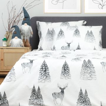 Lenjerie de pat King Size, Munti, Homla, 3 piese, 200x220 cm, bumbac, alb/gri