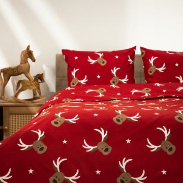 Lenjerie de pat King Size, Reindeer, Homla, 3 piese, 200x220 cm, microfibra din poliester, rosu