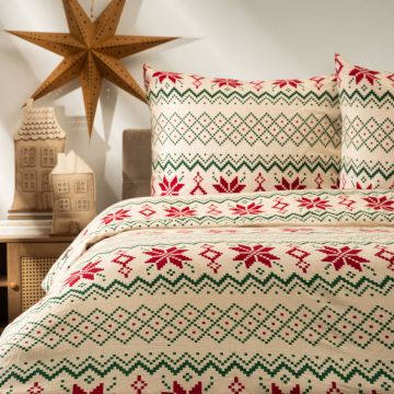 Lenjerie de pat King Size, Wintey, Homla, 3 piese, 200x220 cm, bumbac, multicolor