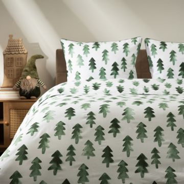 Lenjerie de pat pentru o persoana Pinno, Homla, 2 piese, 140x200 cm, bumbac, alb/verde