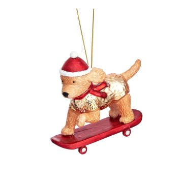 Ornament de Crăciun lucrat manual din sticlă 4 cm Skateboarding Cockapoo – Sass & Belle