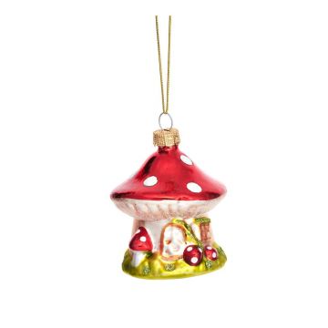 Ornament de Crăciun lucrat manual din sticlă ø 6 cm Mushroom House – Sass & Belle