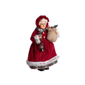 Decoratiune Bunica Craciun Clause, Homla, 45 cm, plastic/poliester, rosu