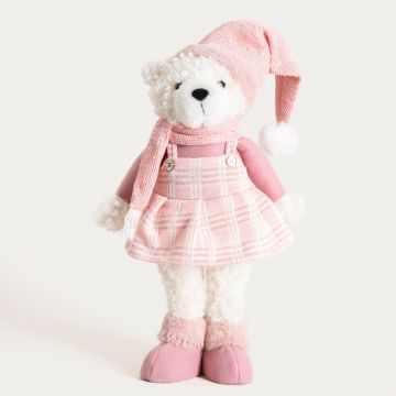 Decoratiune ursoaica Pulise, Homla, 32x15x48 cm, poliester/plastic, roz/alb