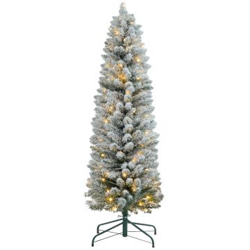 HOMCOM Brad de Crăciun Înzăpezit cu 263 de Crengi și Lumini LED Albe, Brad Artificial din Plastic, Ø45x150 cm, Verde | Aosom Romania