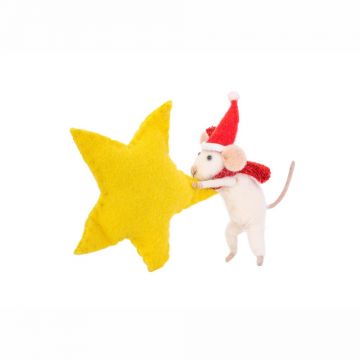 Ornament de Crăciun lucrat manual din lână 19 cm Mouse with Star – Sass & Belle