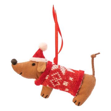 Ornament de Crăciun lucrat manual din material textil 6 cm Sausage Dog – Sass & Belle