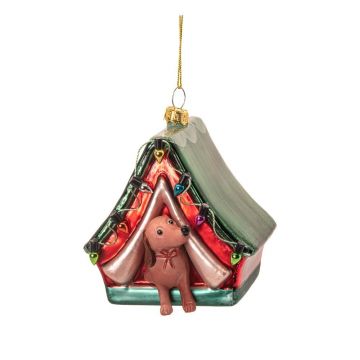 Ornament de Crăciun lucrat manual din sticlă 9 cm Dog in a Tent – Sass & Belle